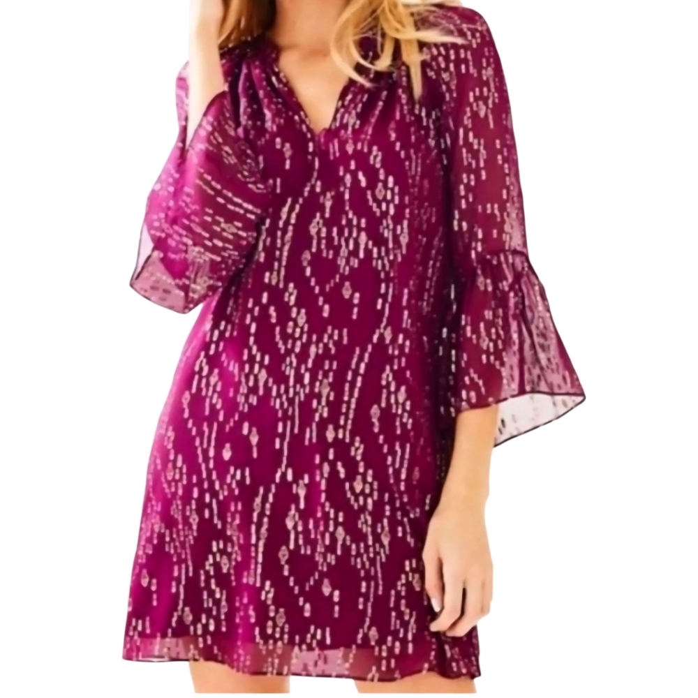 Lilly Pulitzer Matilda Silk Tunic Dress in Shiraz Fish Clip Chiffon Size Large